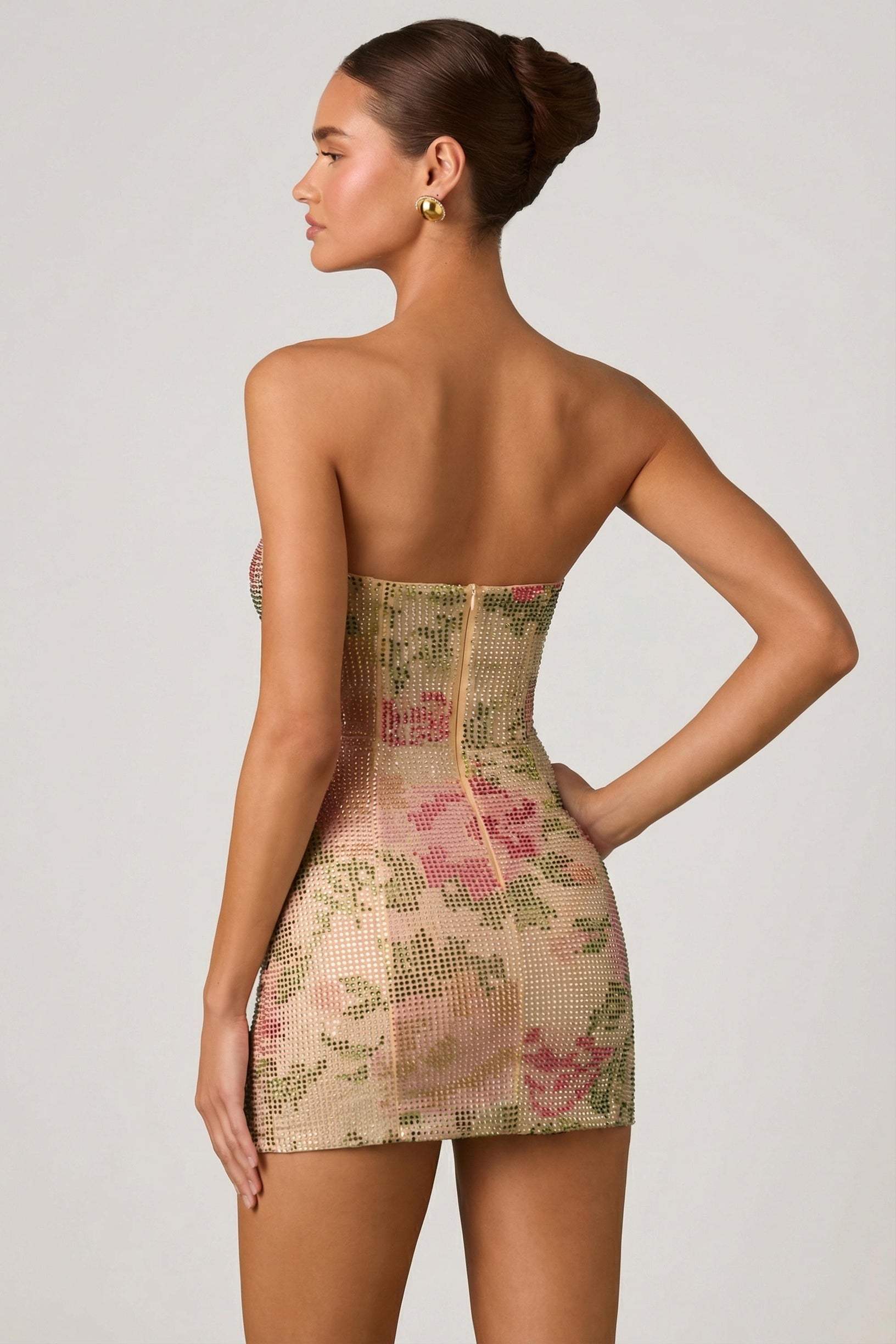 Embellished Sweetheart-Neck A-Line Mini Dress in Rose Hotfix - 2