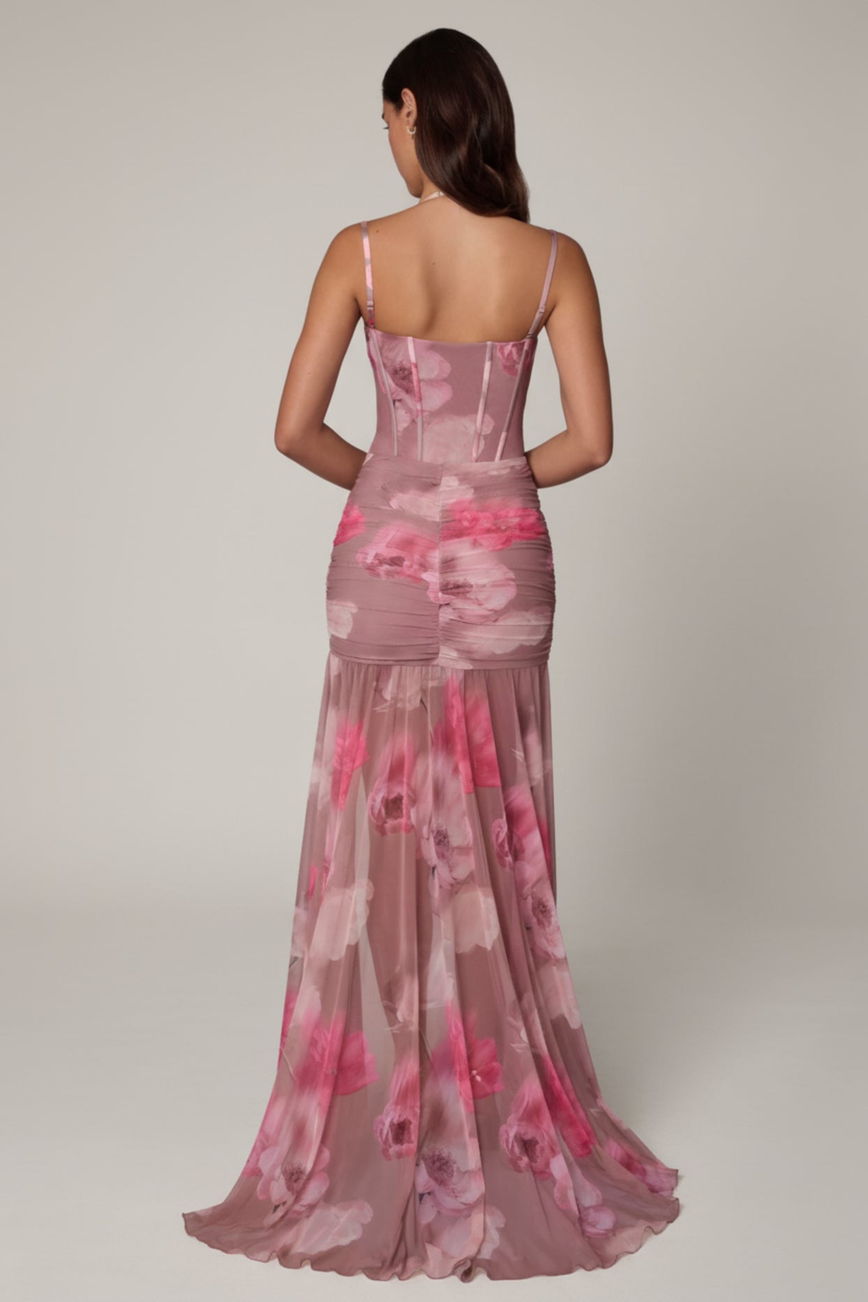 Ruched Asymmetric Corset Gown in Blurred Floral - 6