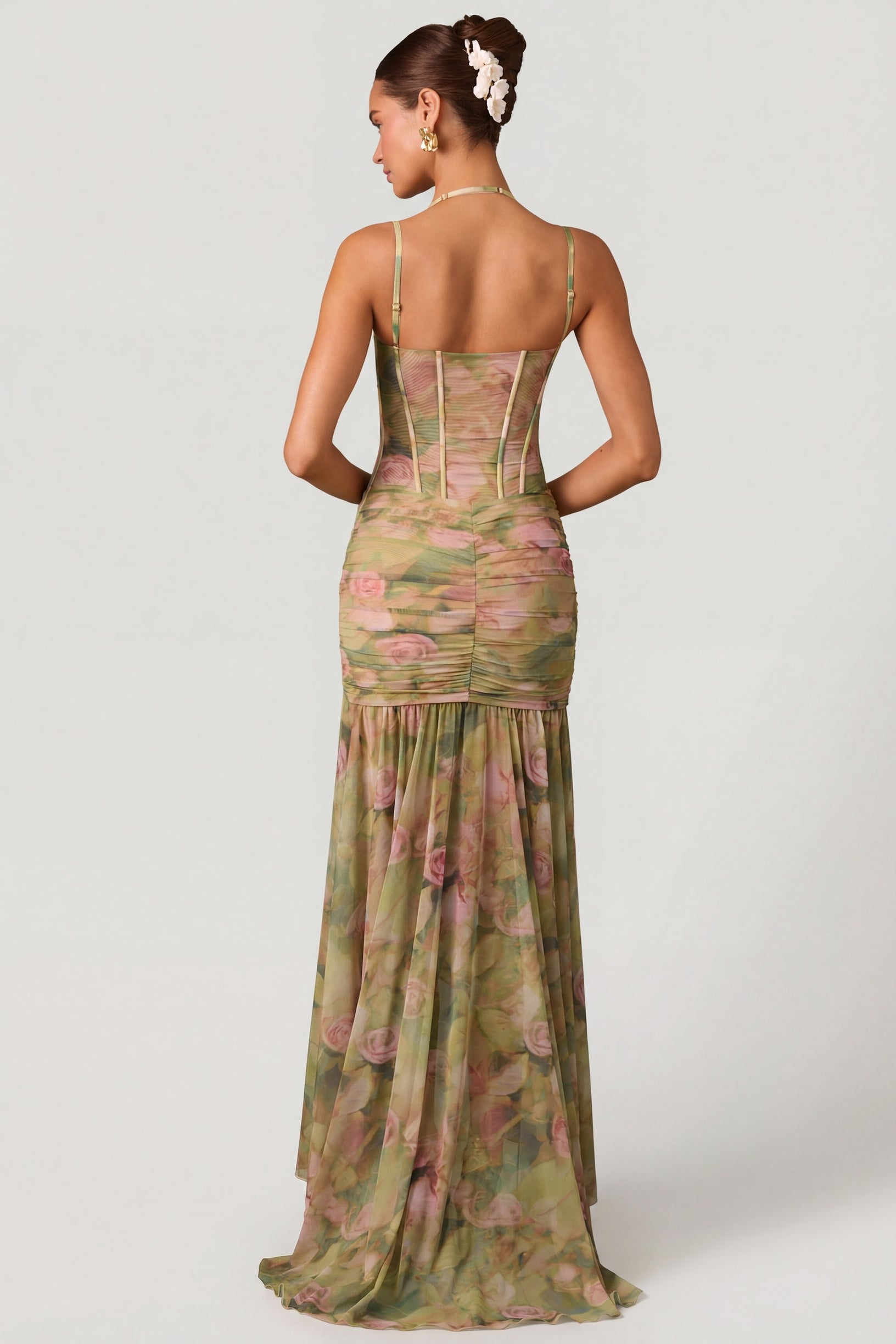Ruched Asymmetric Corset Gown in Floral Multi Print - 2