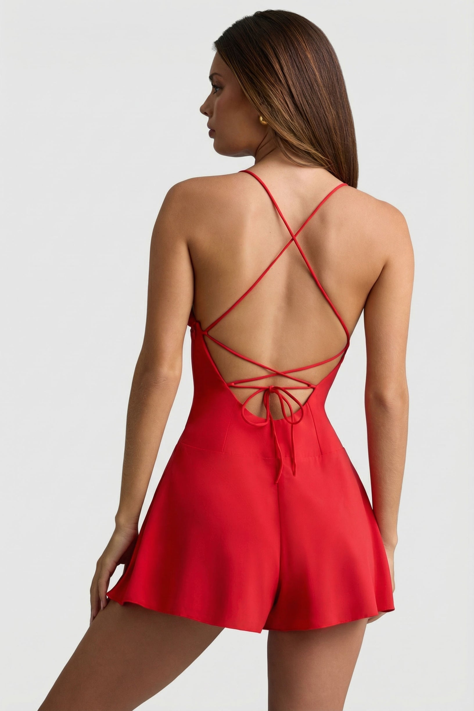 Ruched Backless Playsuit in Scarlet Red - 2