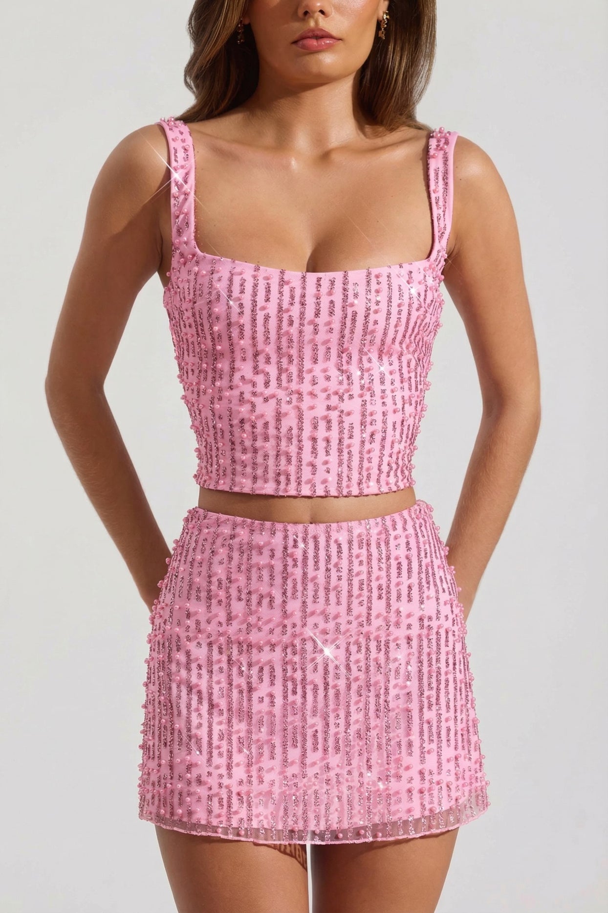 Embellished Low-Rise Mini Skirt in Pink - 4