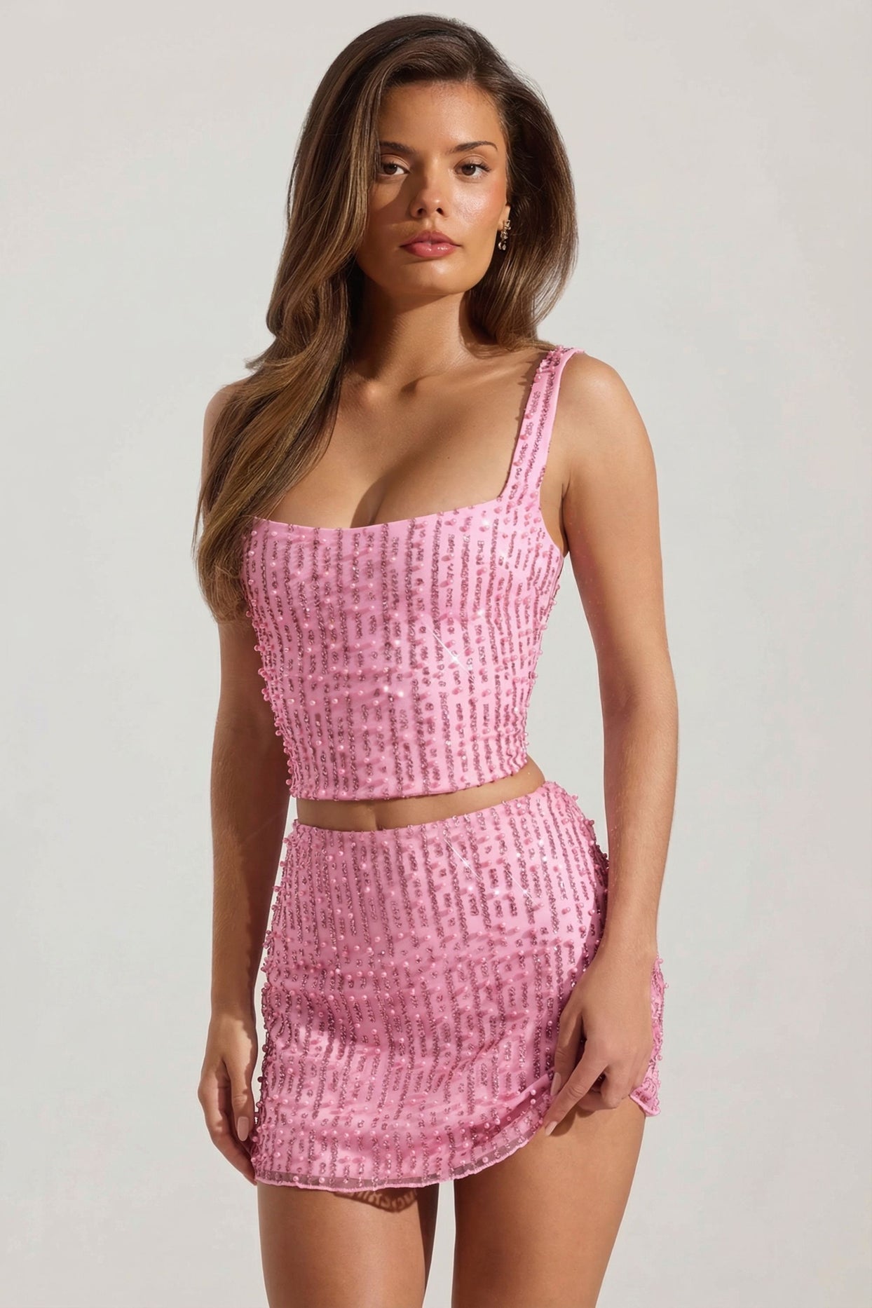 Embellished Low-Rise Mini Skirt in Pink - 6