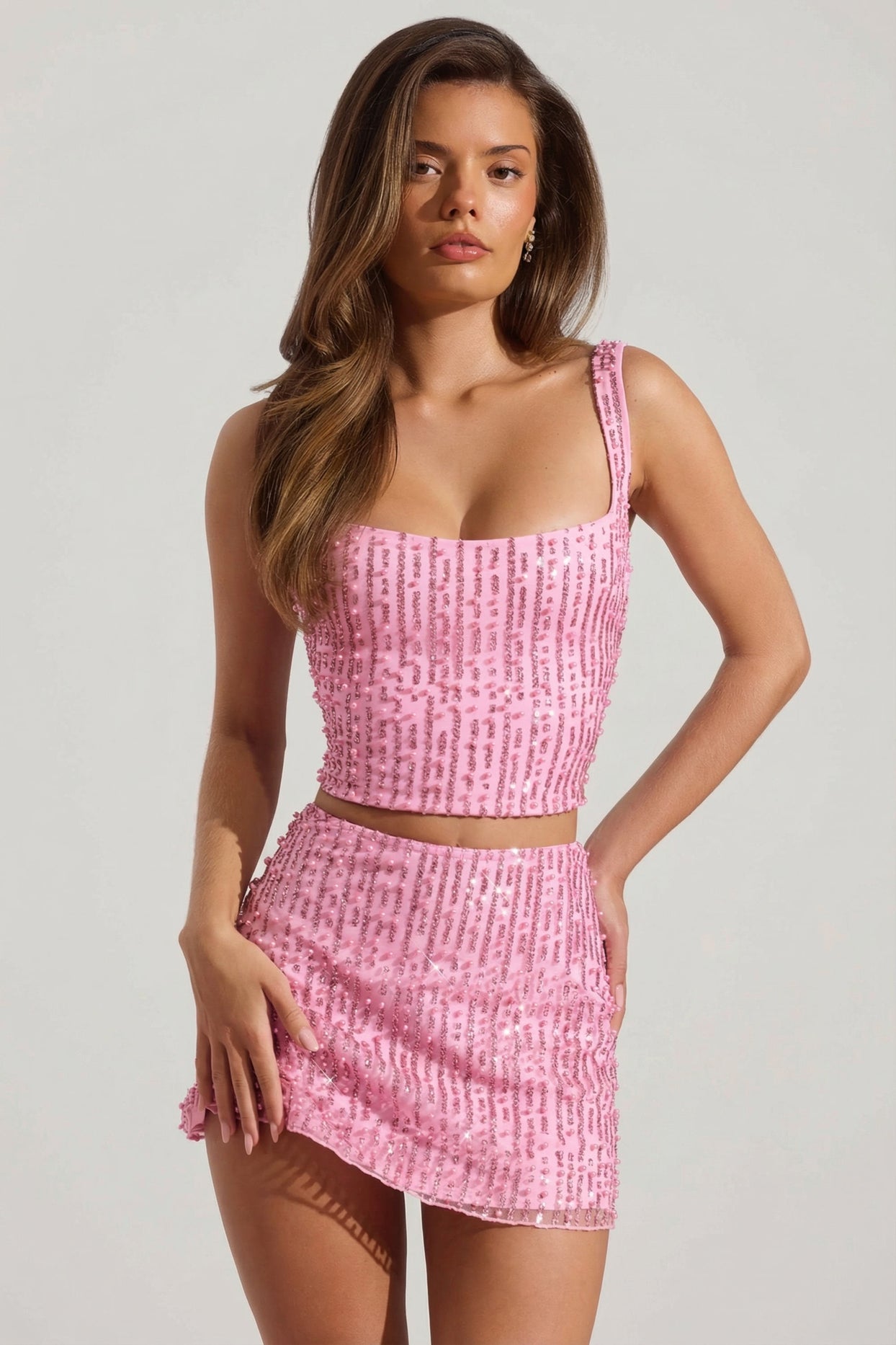 Embellished Low-Rise Mini Skirt in Pink - 7