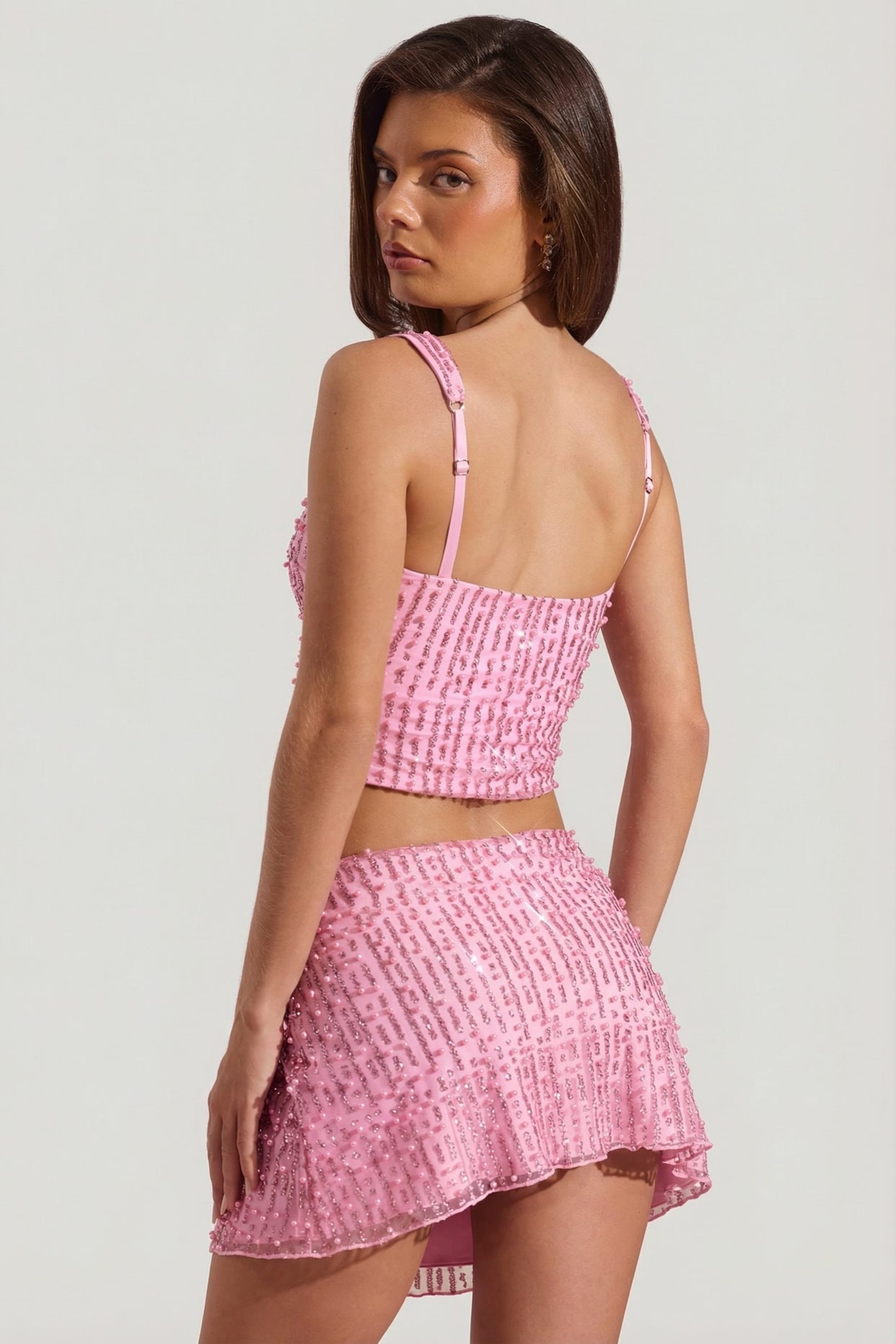 Embellished Low-Rise Mini Skirt in Pink - 8