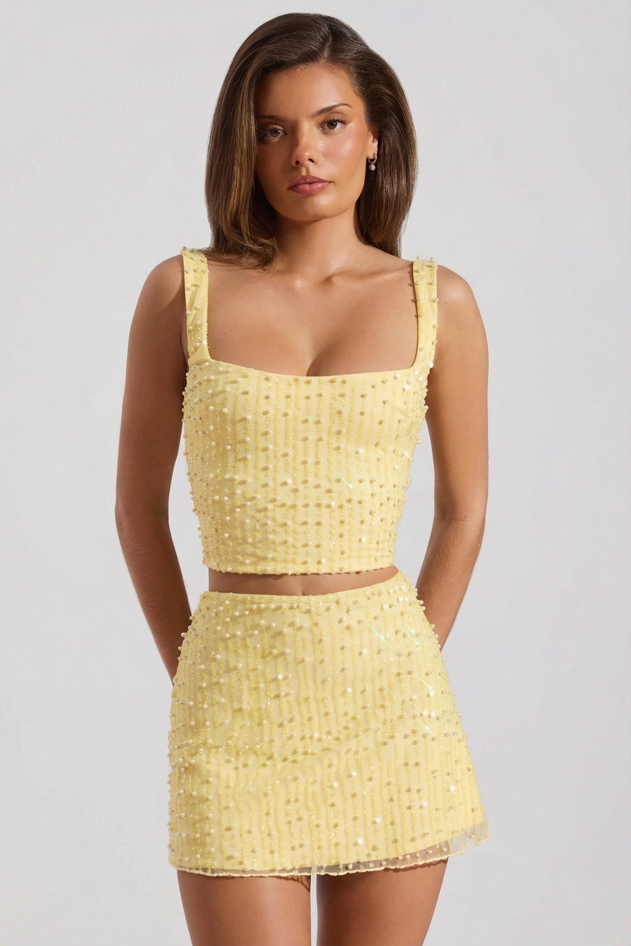 Embellished Low-Rise Mini Skirt in Yellow - 8