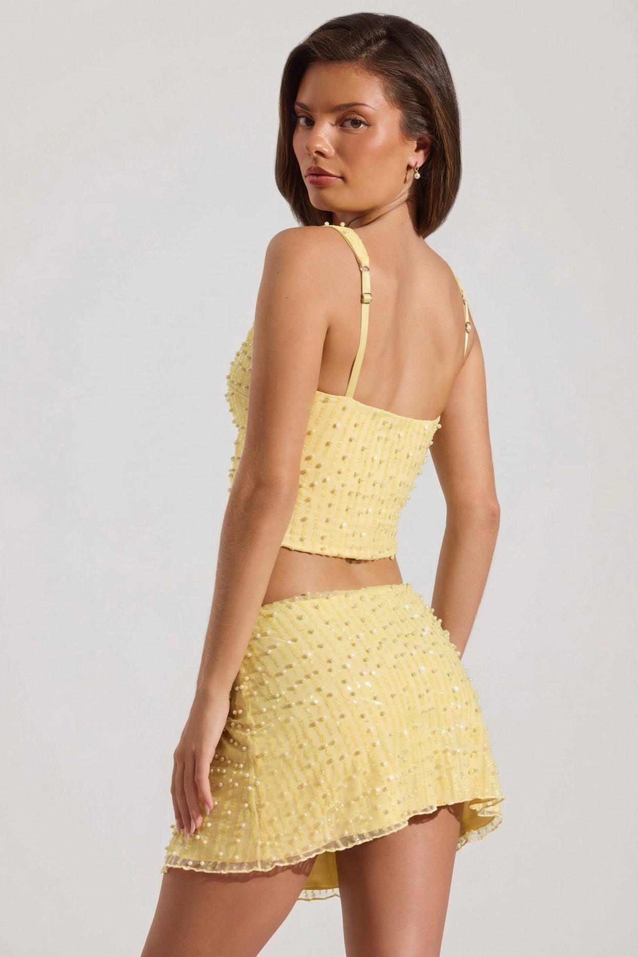 Embellished Low-Rise Mini Skirt in Yellow - 4