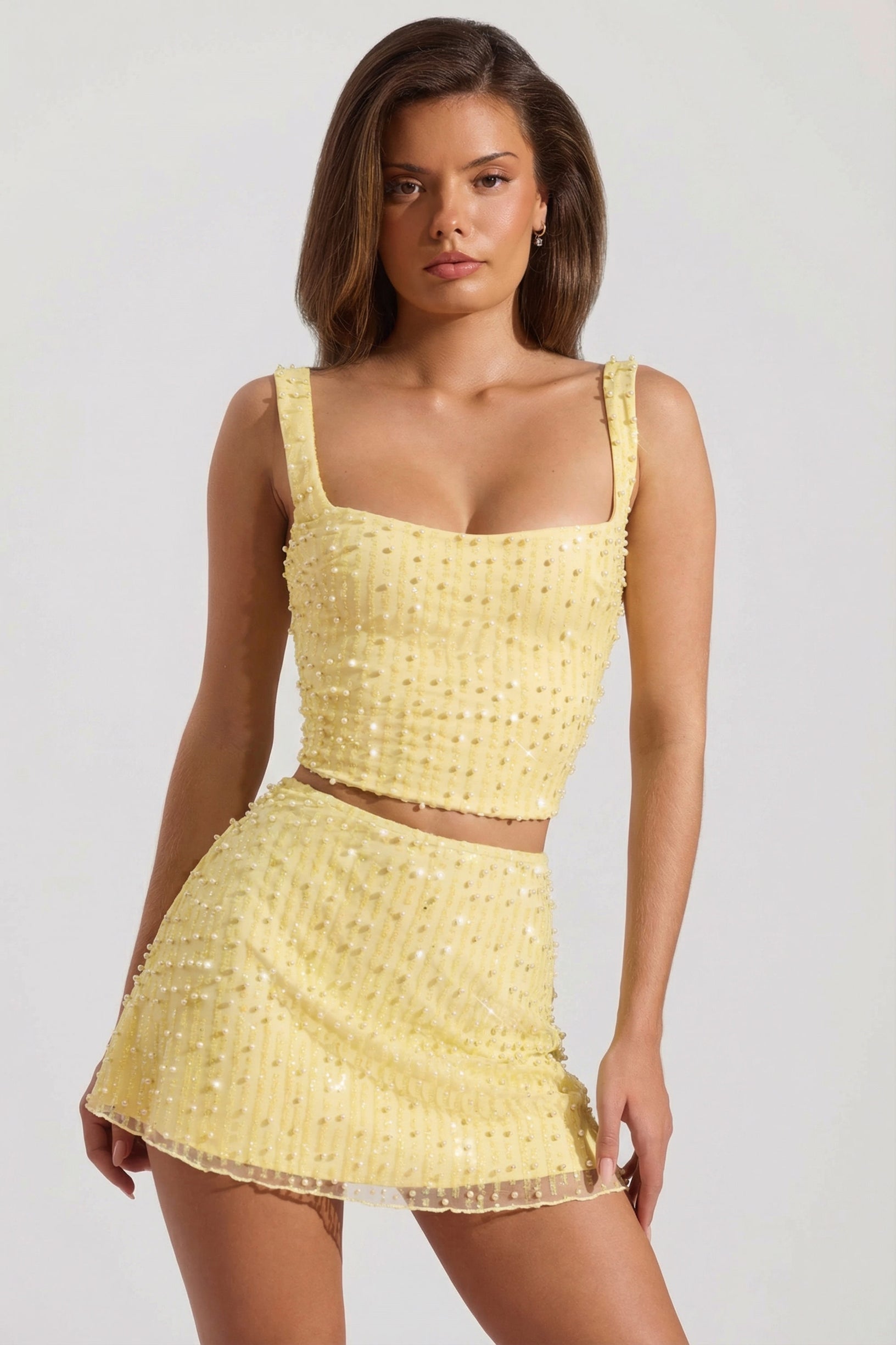 Embellished Low-Rise Mini Skirt in Yellow - 1