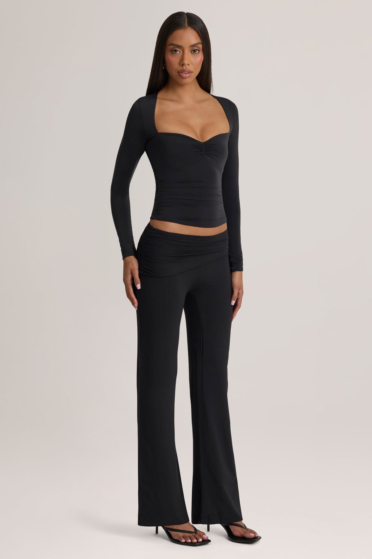 Modal Mid-Rise Trousers in Black - 1