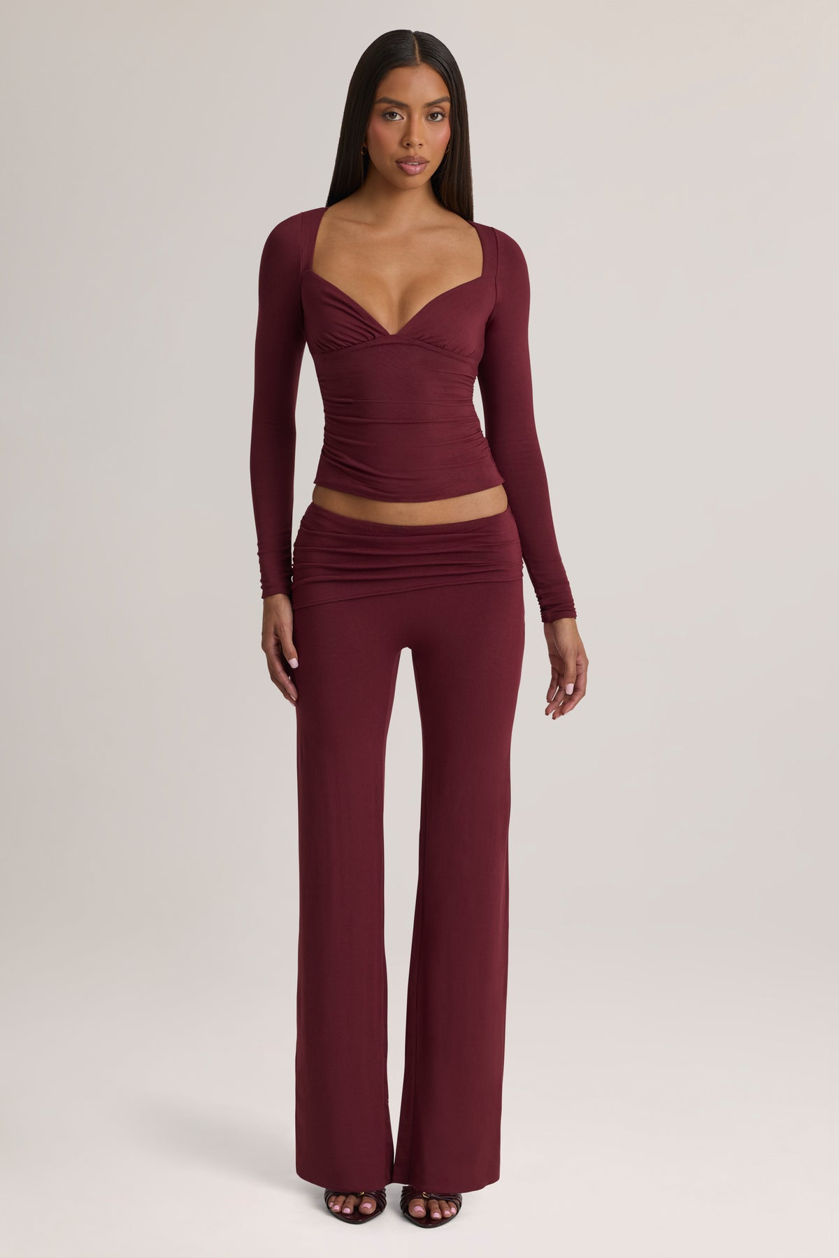 Modal Mid-Rise Trousers in Plum