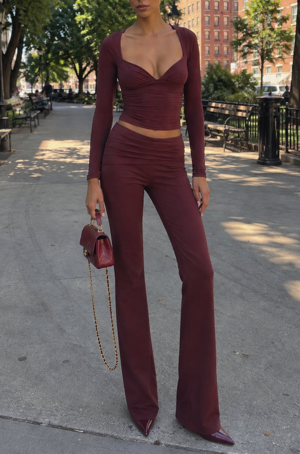 Modal Mid-Rise Trousers in Plum - 1