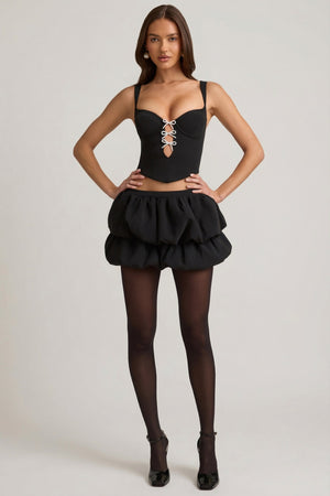 Layered Bubble Hem Mid-Rise Mini Skirt in Black