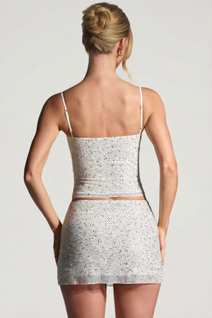 Oh Polly's Sienna wearing the Inina Mini Skirt in White Embellished fabric perfect for birthday celebrations