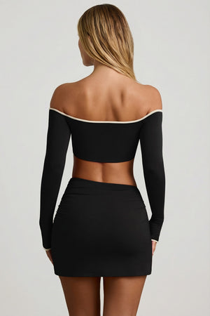 Modal Contrast-Trim Crop Top in Black