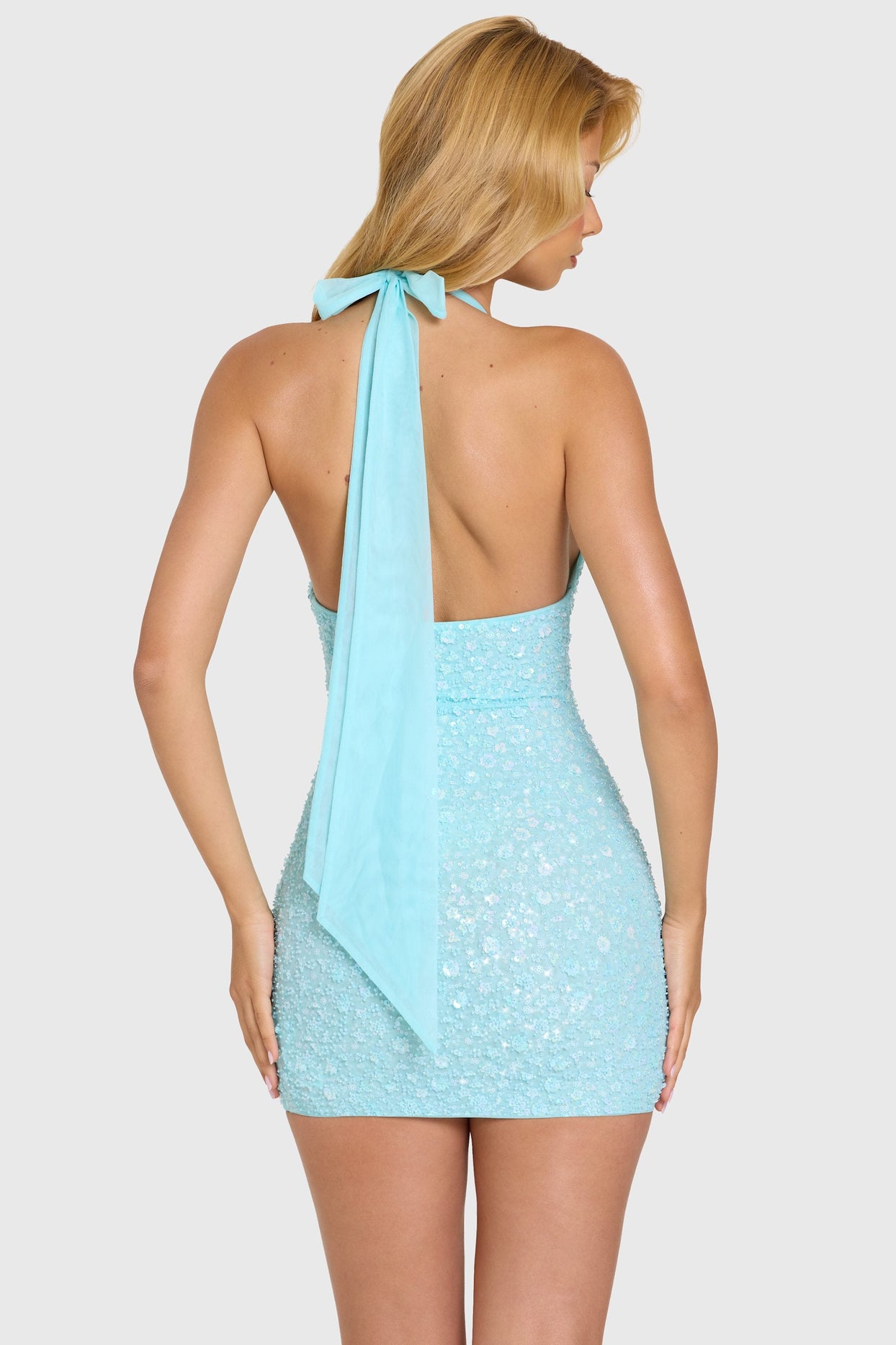 Embellished Mini Dress in Aqua - 7