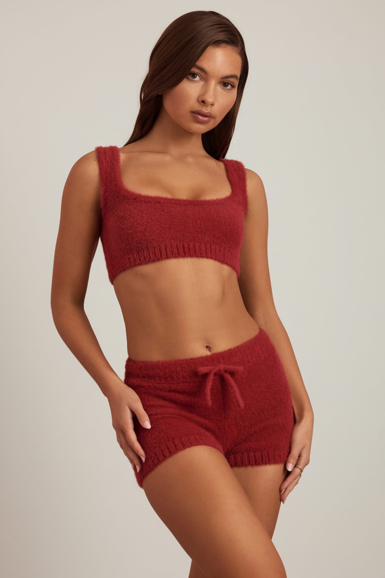 Fluffy Knit Scoop-Neck Bralette in Ruby Red - 7
