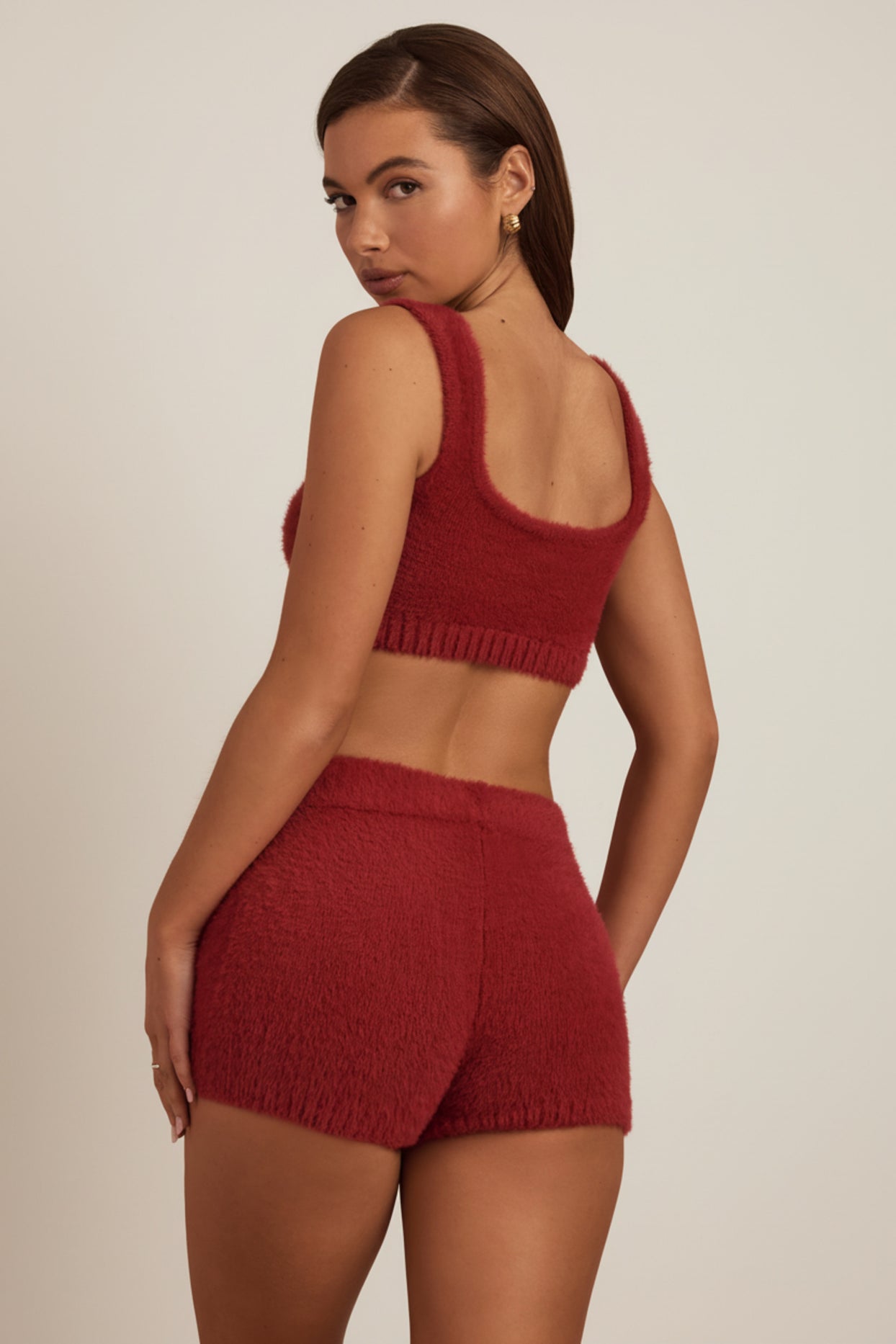 Fluffy Knit Scoop-Neck Bralette in Ruby Red - 2