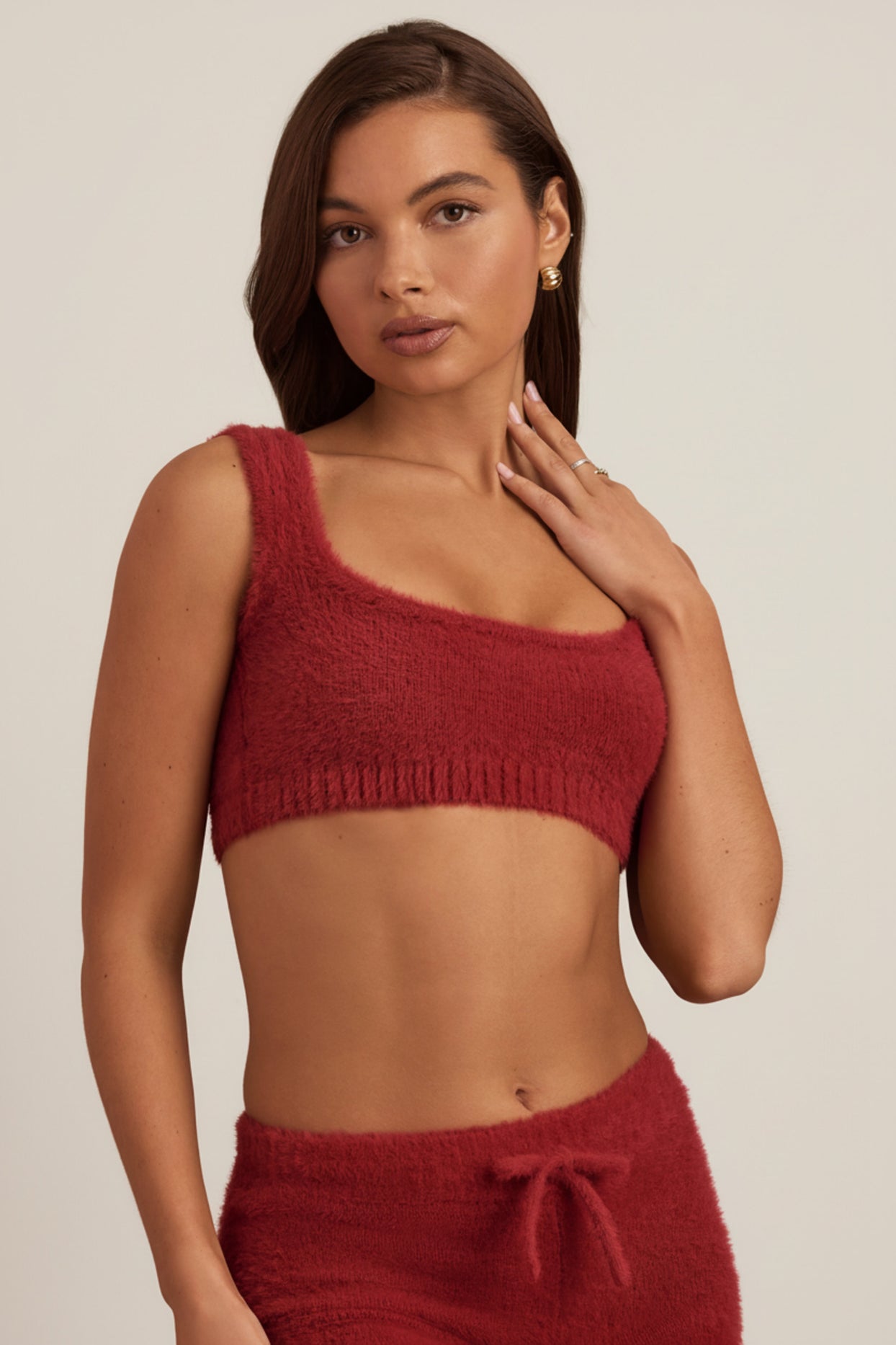 Fluffy Knit Scoop-Neck Bralette in Ruby Red - 5