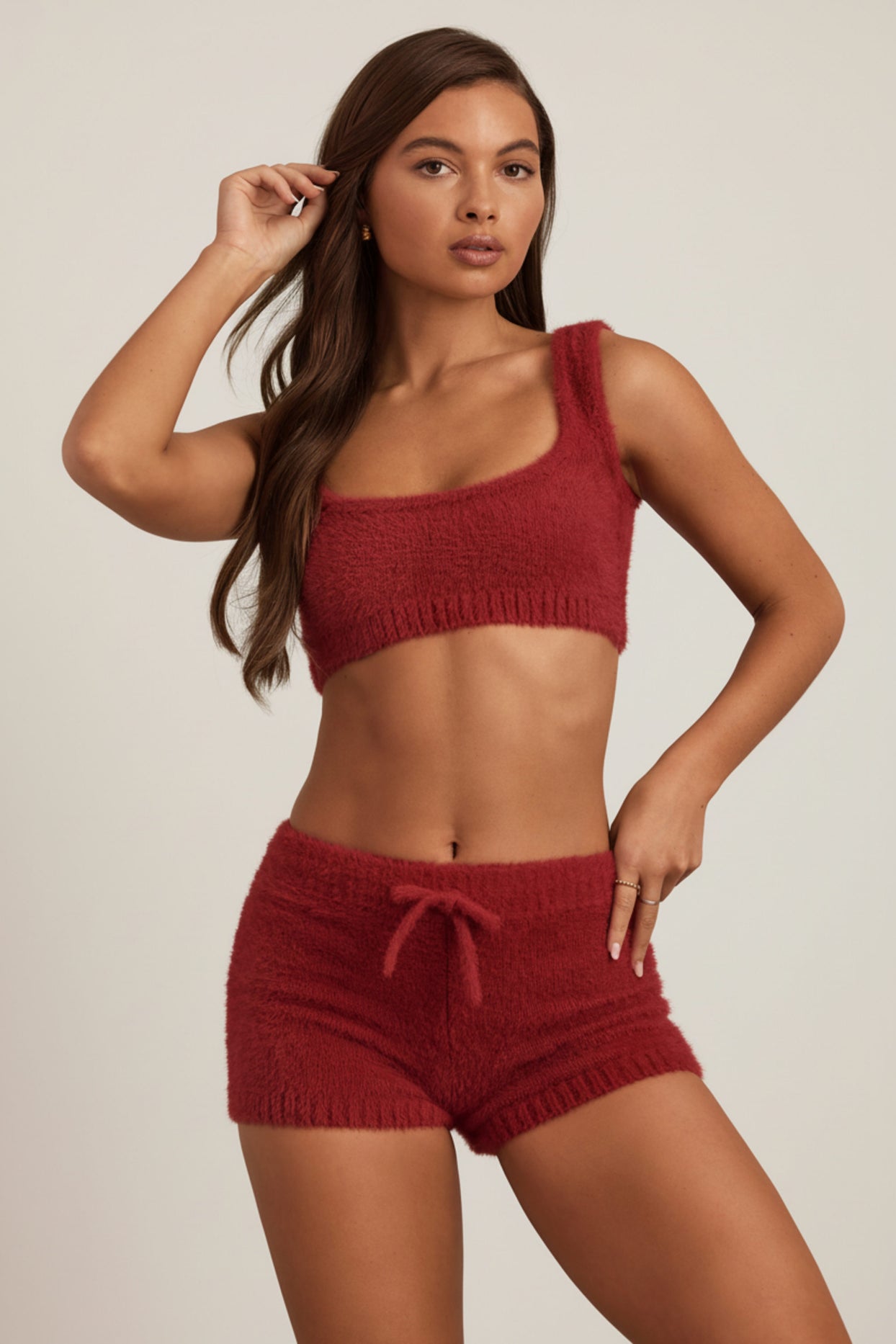 Fluffy Knit Scoop-Neck Bralette in Ruby Red - 6
