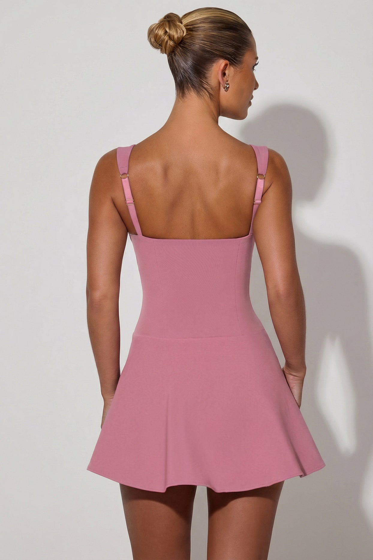 Bow-Detail A-Line Mini Dress in Dusty Pink - 2
