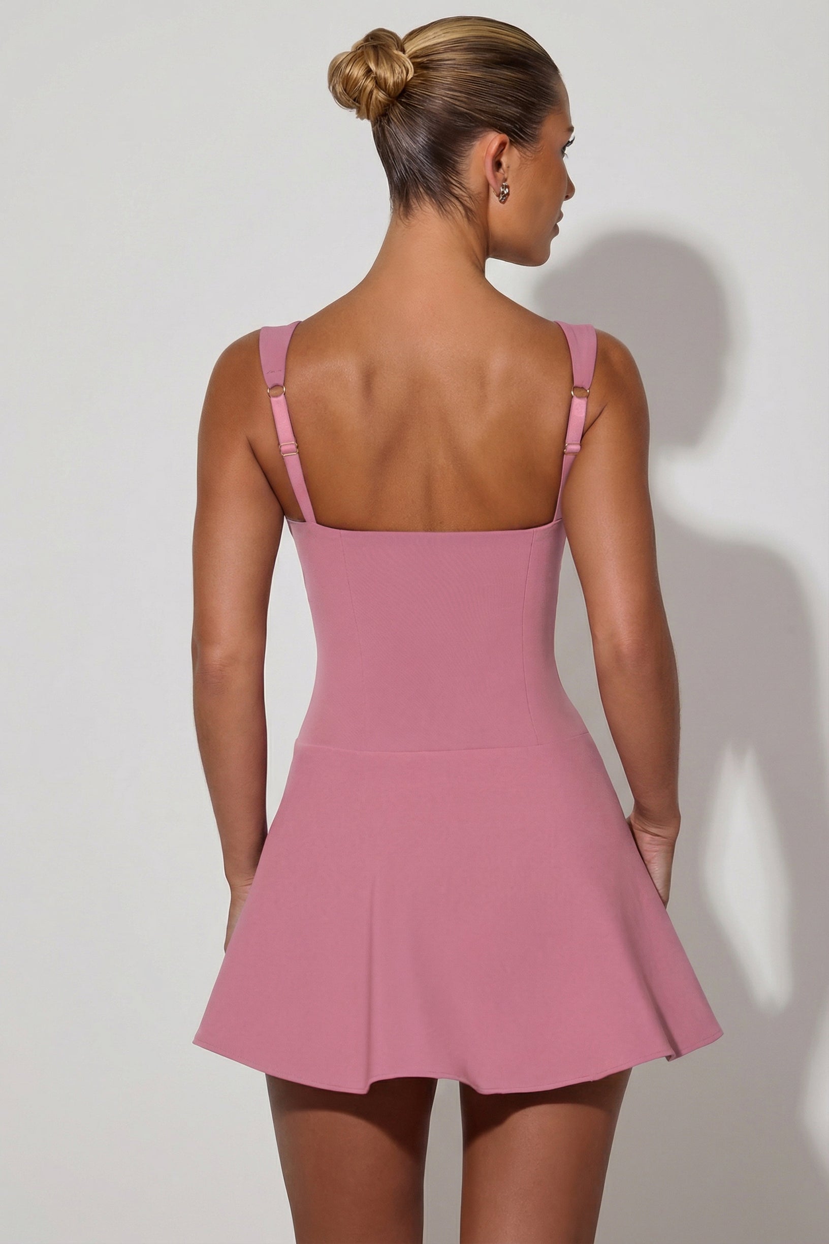 Bow-Detail A-Line Mini Dress in Dusty Pink - 2
