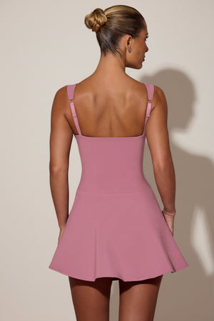 Bow-Detail A-Line Mini Dress in Dusty Pink