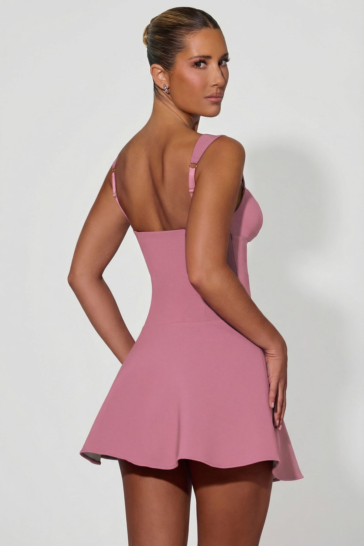 Bow-Detail A-Line Mini Dress in Dusty Pink - 6