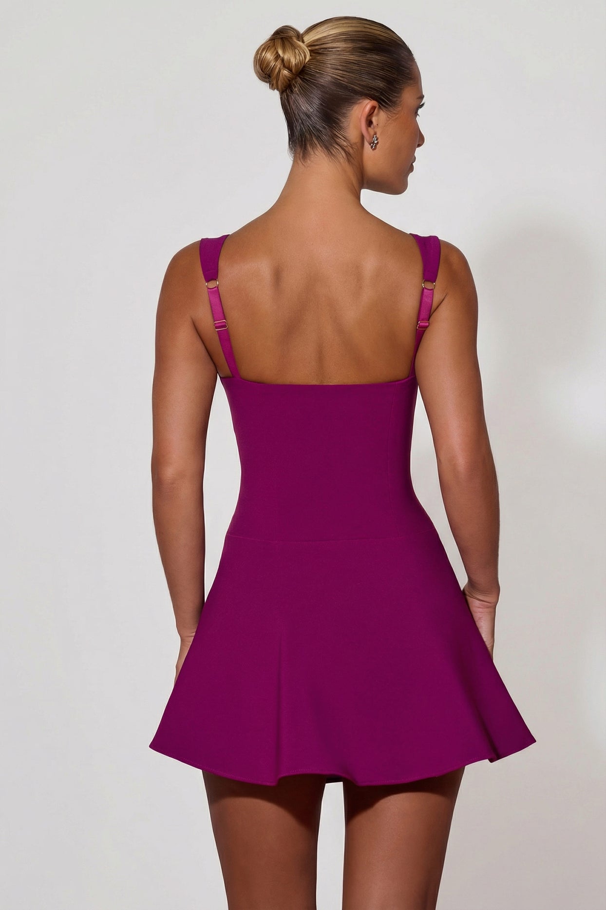 Bow-Detail A-Line Mini Dress in Plum - 2