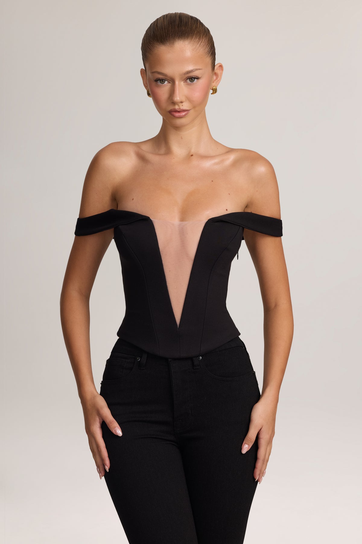 Ponte Bardot Corset Top in Black - 1