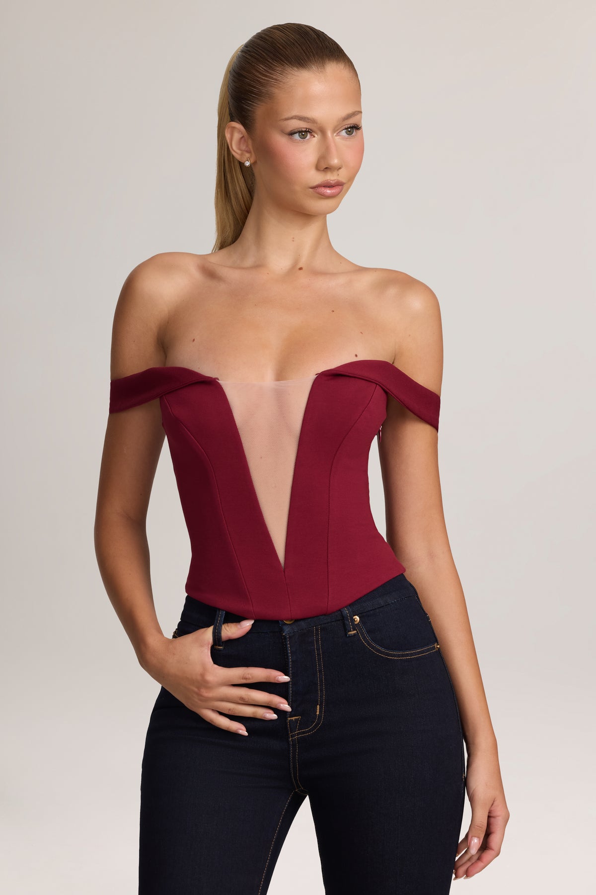Ponte Bardot Corset Top in Wine - 1