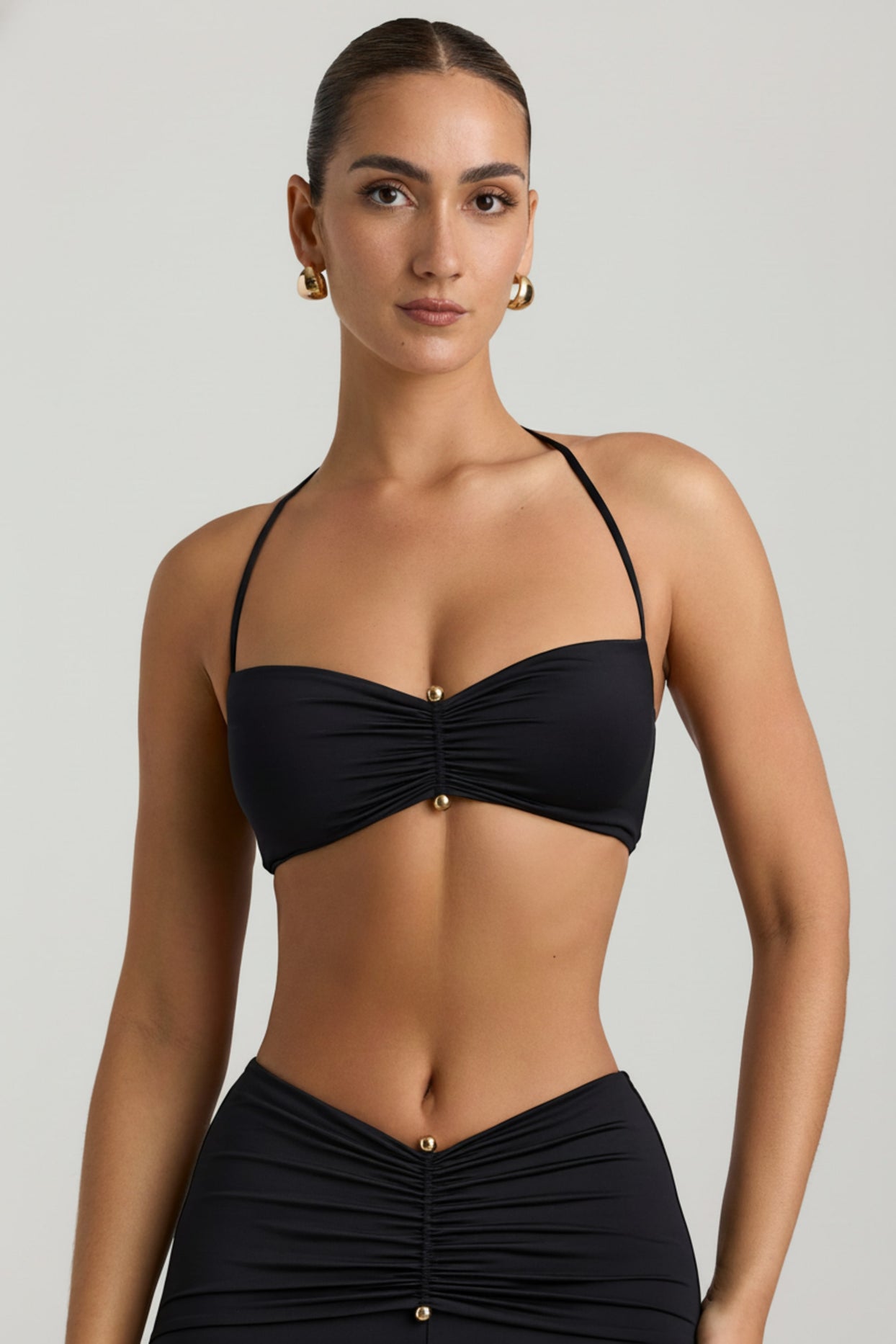 Slinky Jersey Hardware Detail Halterneck Bralette in Black - 6