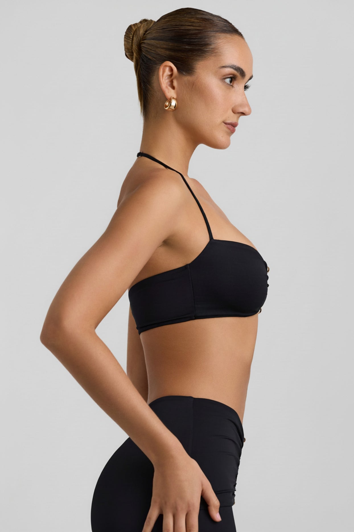 Slinky Jersey Hardware Detail Halterneck Bralette in Black - 3