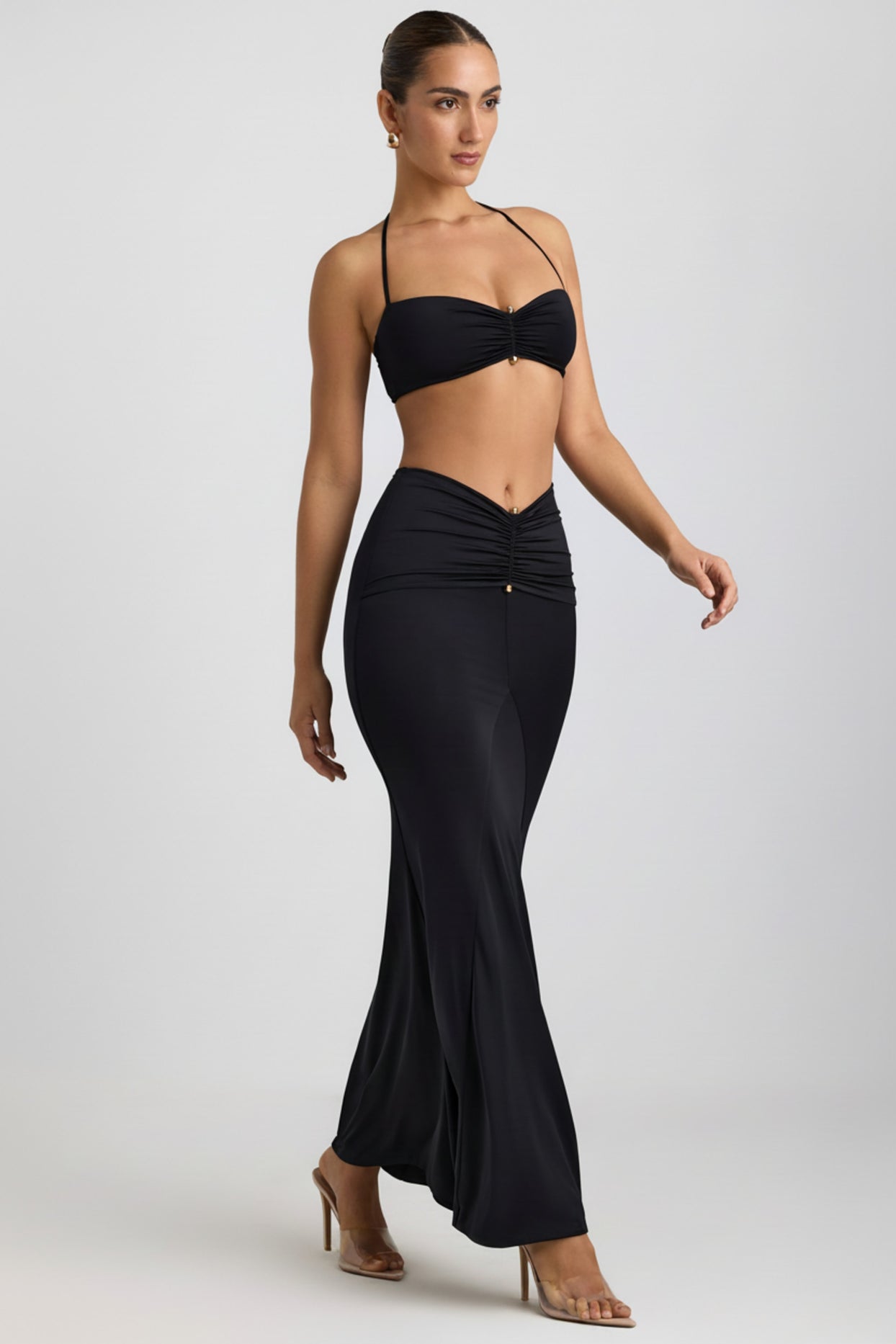 Slinky Jersey Hardware Detail Halterneck Bralette in Black - 7