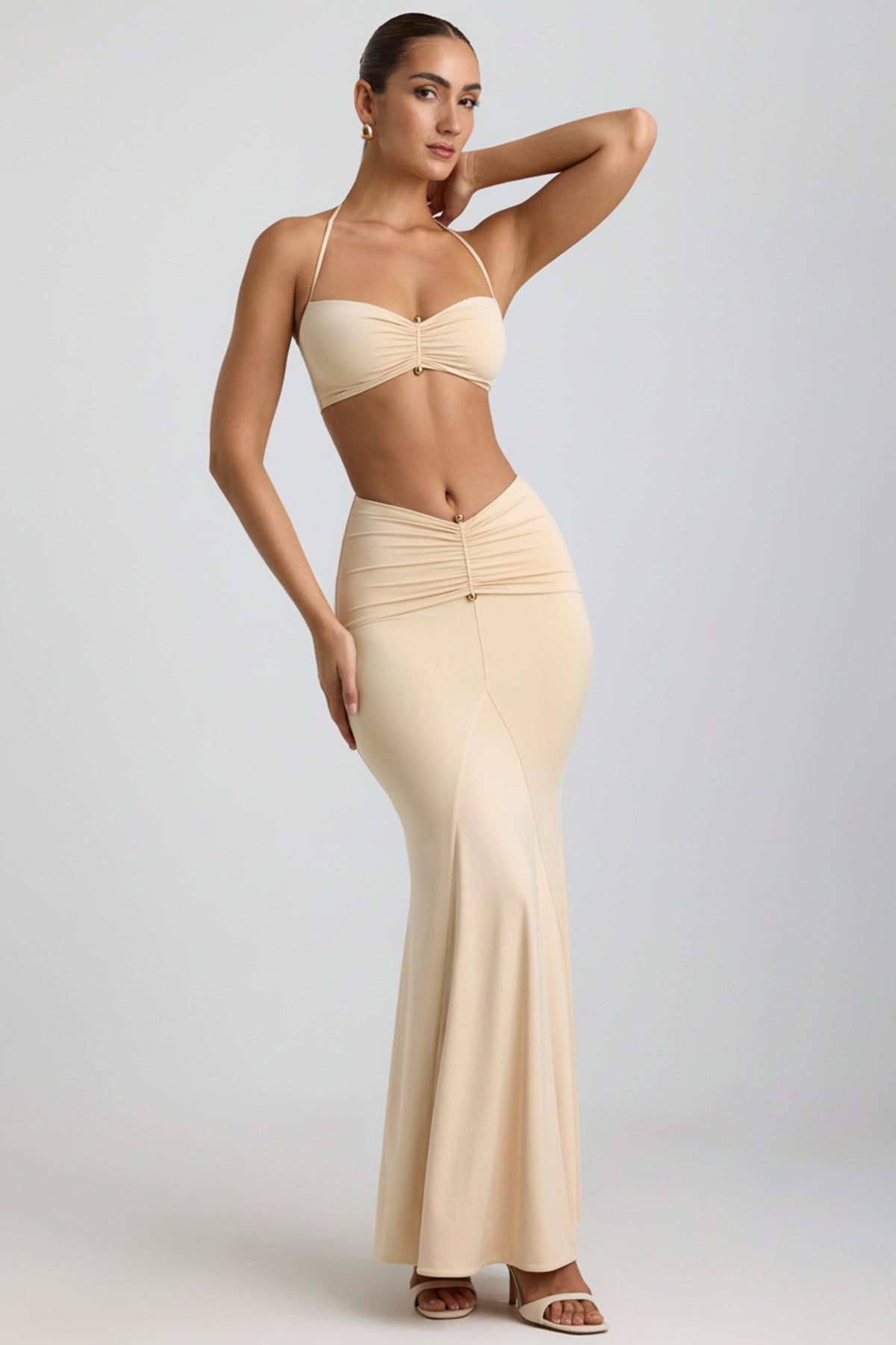 Slinky Jersey Hardware Detail Halterneck Bralette in Buttercream