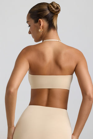 Slinky Jersey Hardware Detail Halterneck Bralette in Buttercream