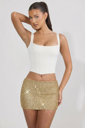 Embellished Low-Rise Mini Skirt in Gold