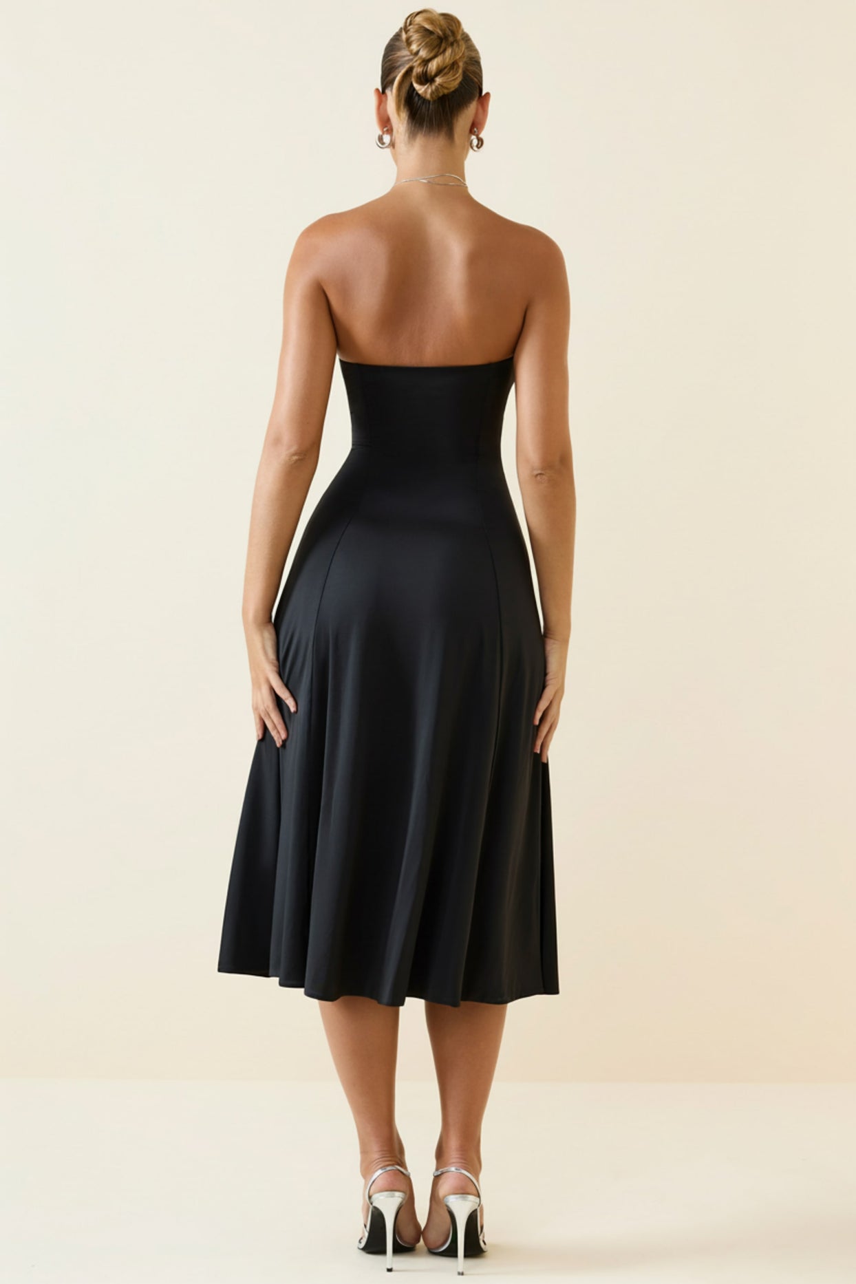 Slinky Jersey Strapless A-Line Midaxi Dress in Black - 2