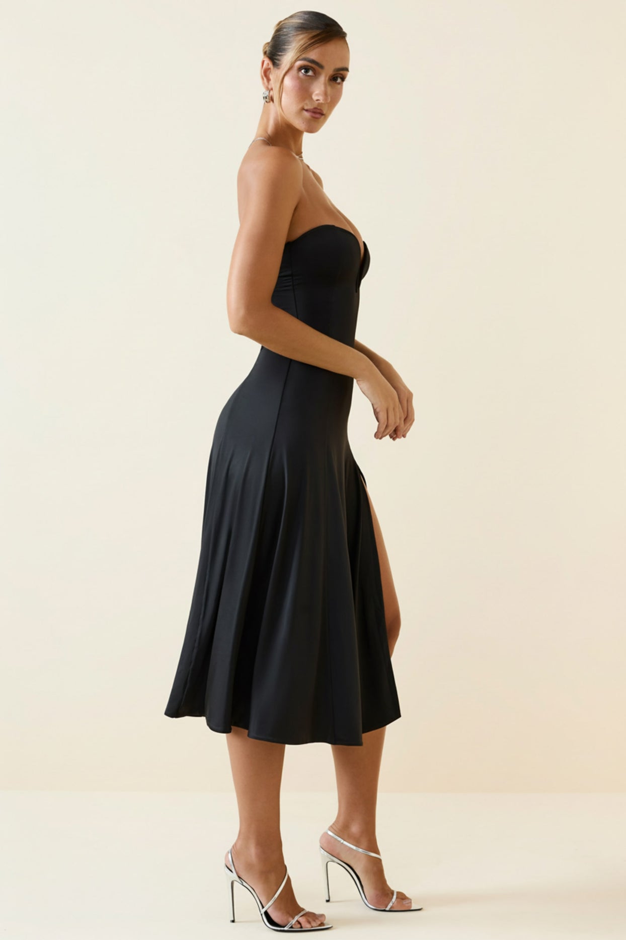 Slinky Jersey Strapless A-Line Midaxi Dress in Black - 4