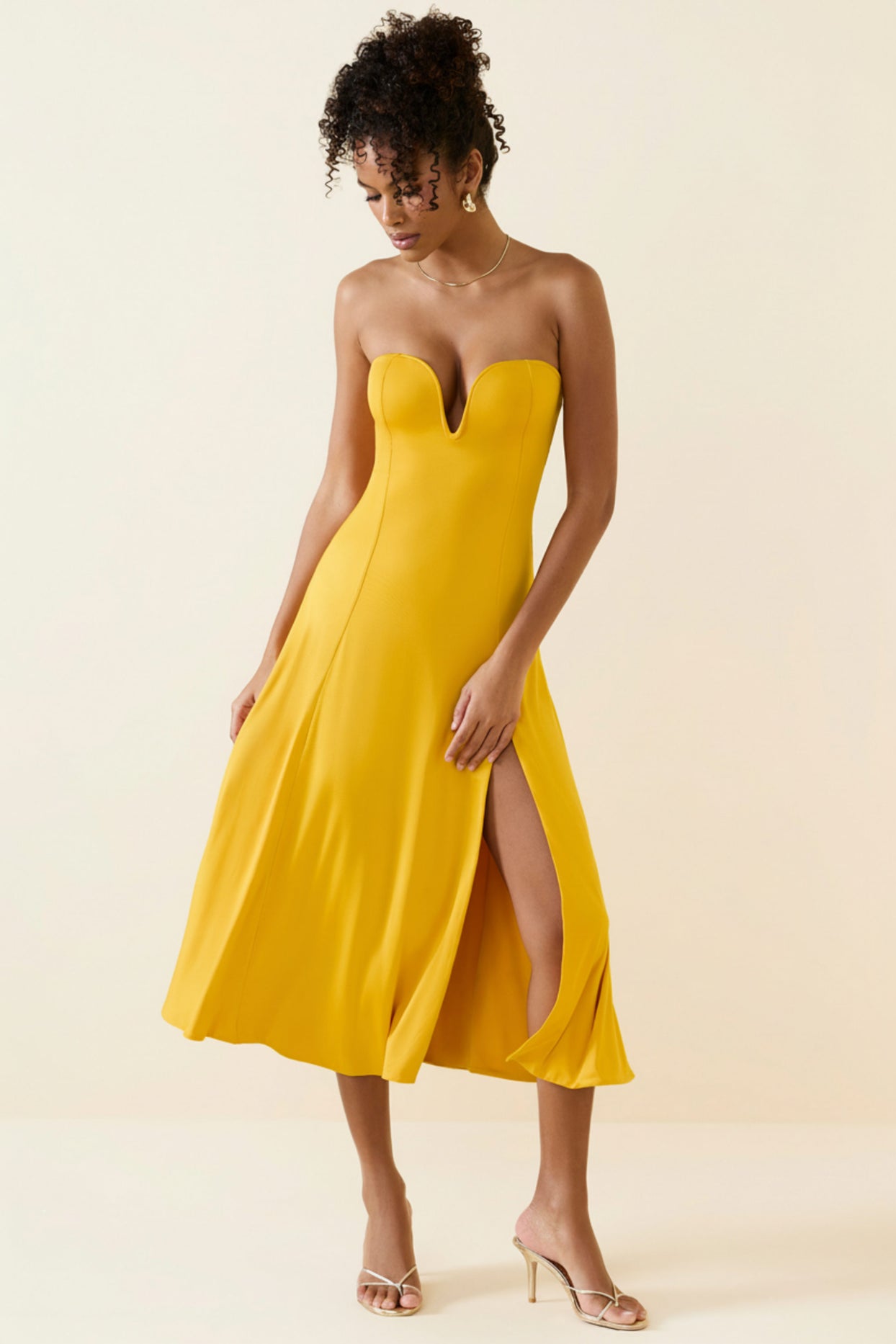 Slinky Jersey Strapless A-Line Midaxi Dress in Golden Yellow - 6