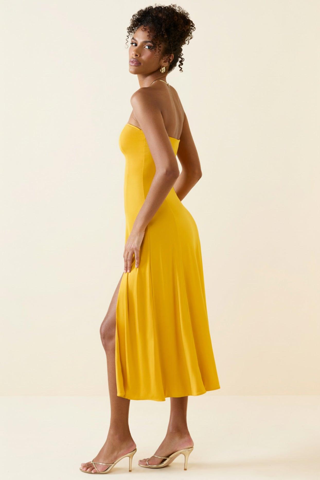 Slinky Jersey Strapless A-Line Midaxi Dress in Golden Yellow - 3