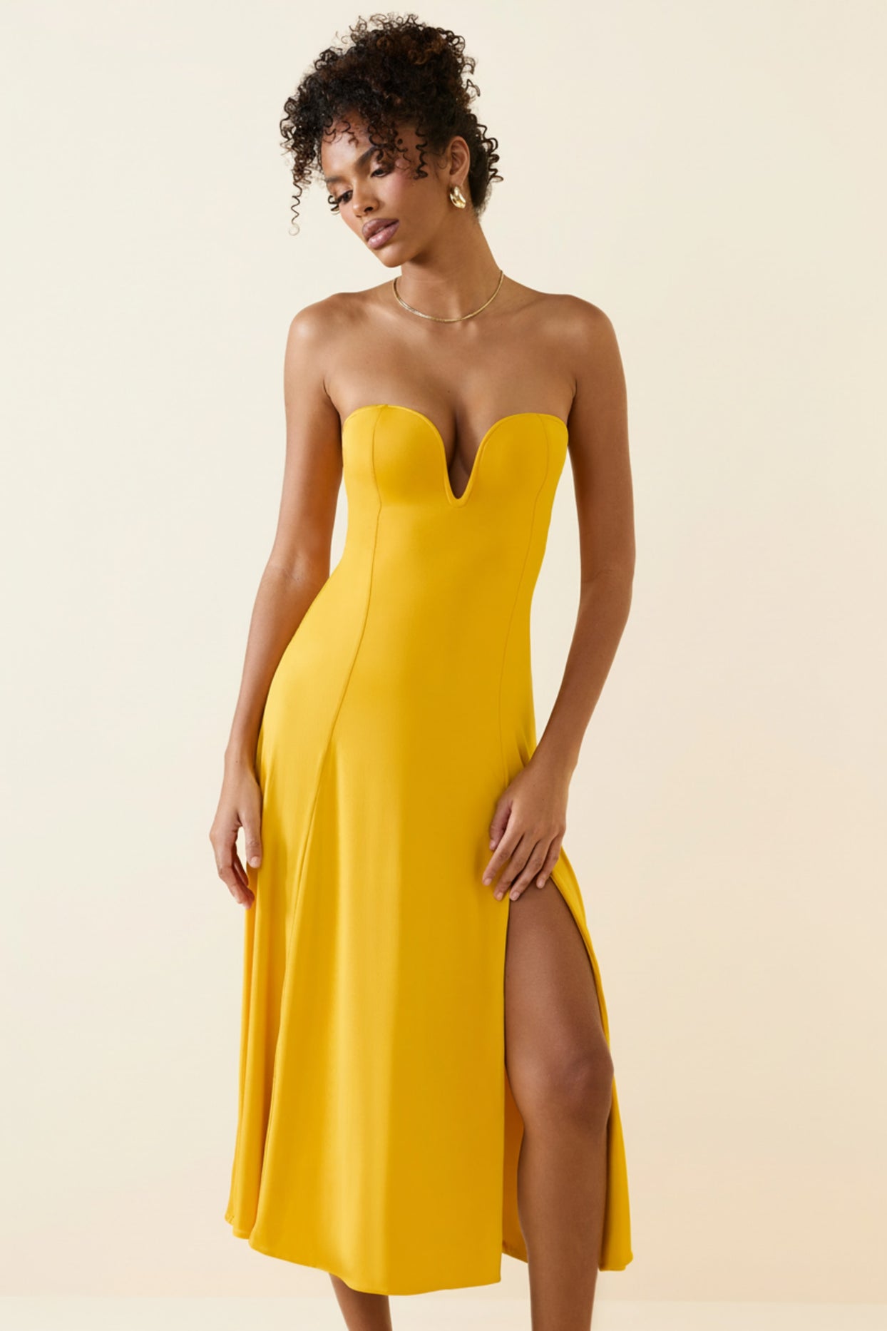 Slinky Jersey Strapless A-Line Midaxi Dress in Golden Yellow - 5