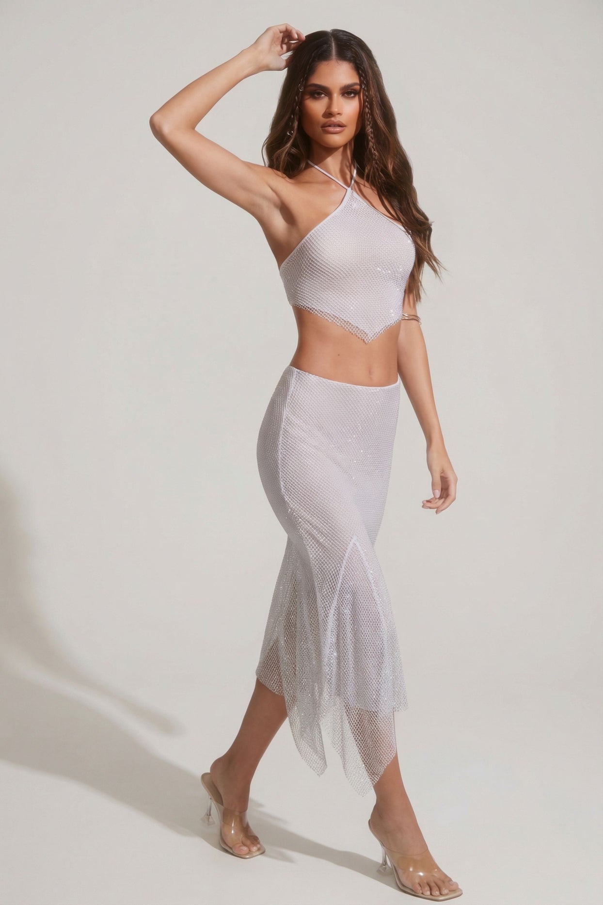 Embellished Handkerchief Hem Midaxi Skirt in Silver - 4