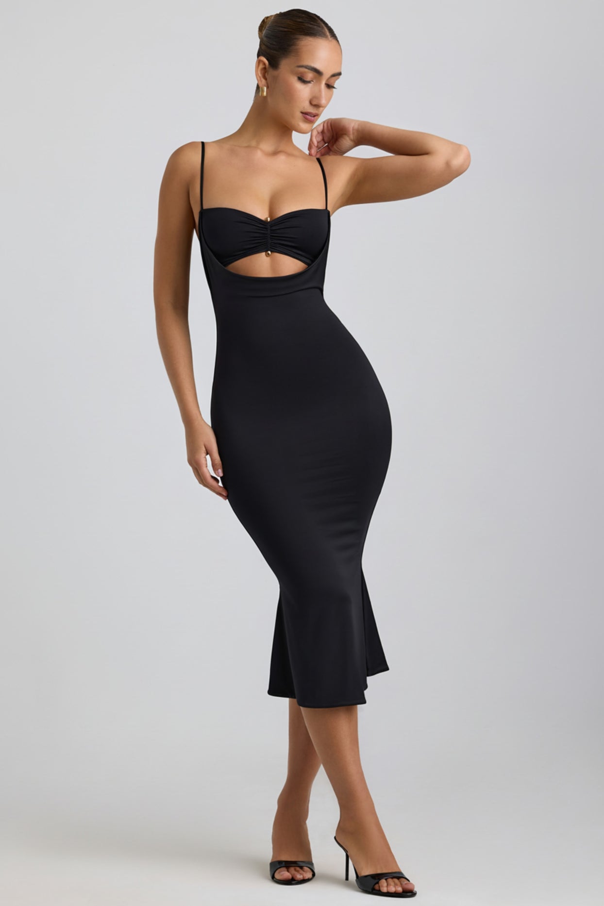Slinky Jersey Ruched Cut-Out Midaxi Dress in Black - 5