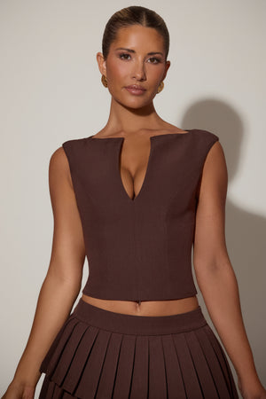 Open-Front Crop Top in Chocolate Brown