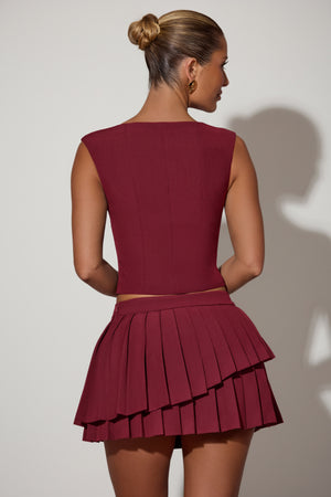 Open-Front Crop Top in Wine Red