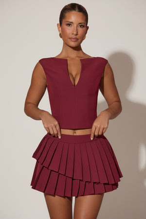 Open-Front Crop Top in Wine Red