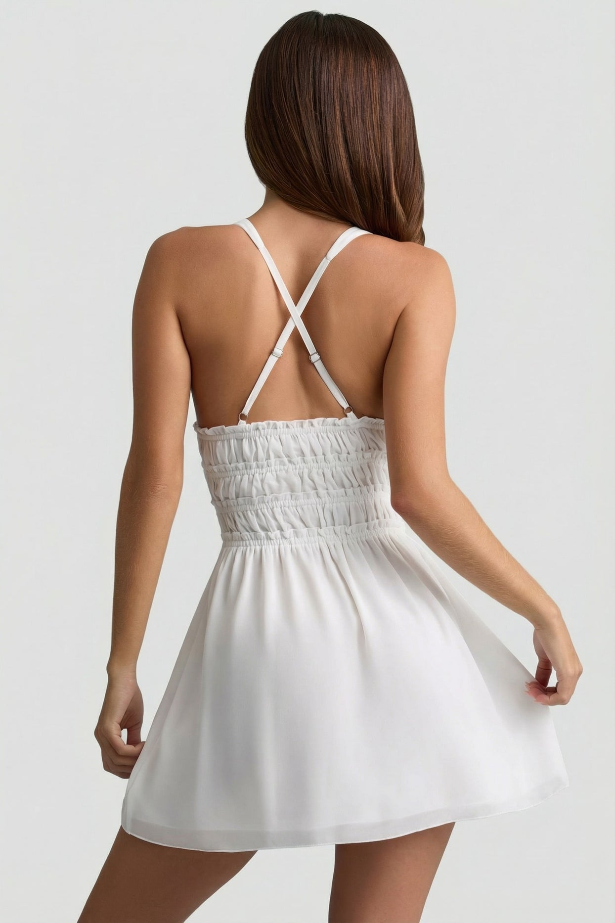 Plunge Cross-Back Mini Dress in White - 5