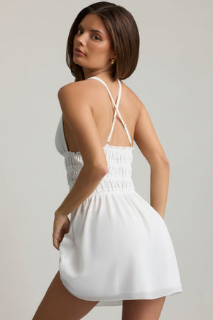 Plunge Cross-Back Mini Dress in White