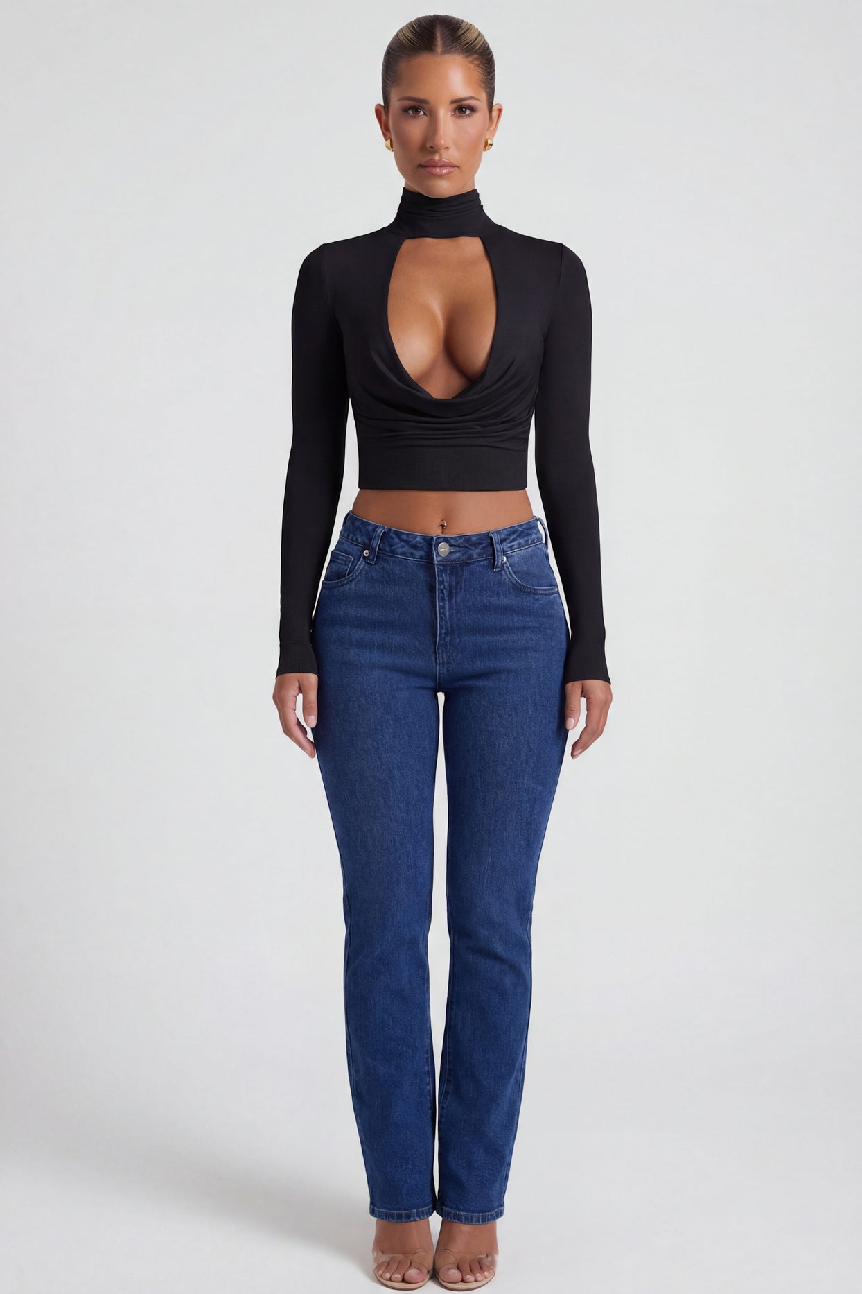 Cowl-Neck Tie-Back Top in Black - 1