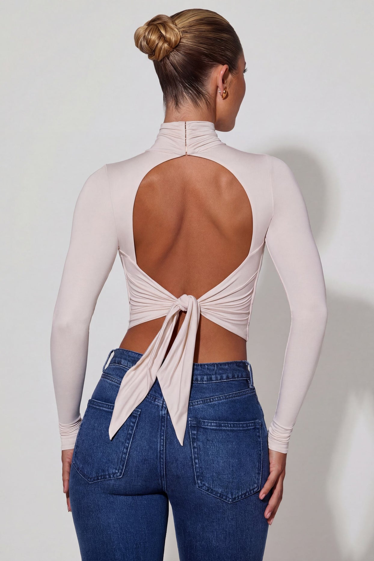 Cowl-Neck Tie-Back Top in Ivory - 2