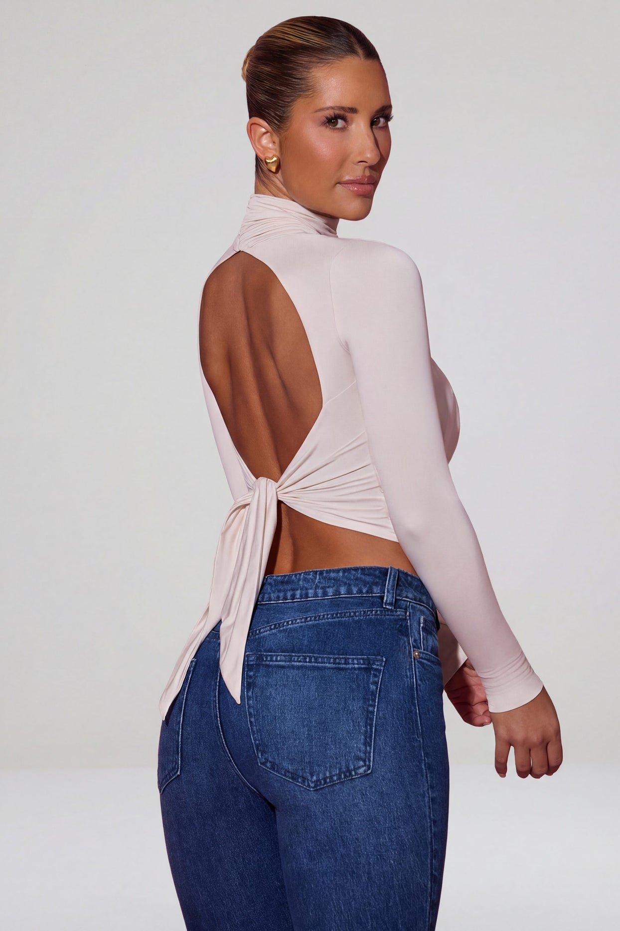 Cowl-Neck Tie-Back Top in Ivory - 5